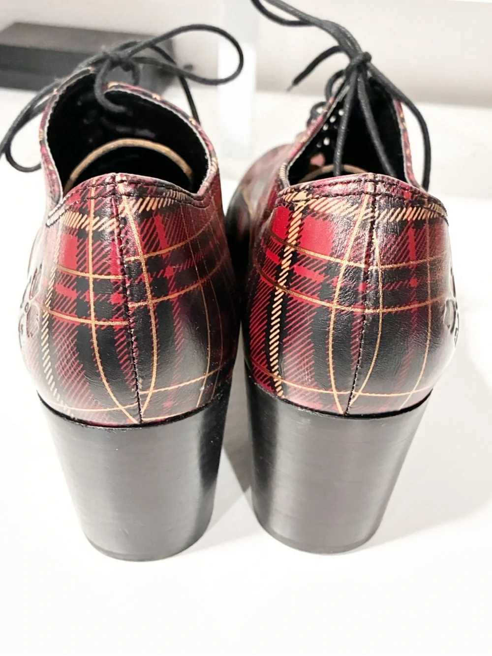 Patricia Nash Mara Shooties Oxford Shoes Italian Red Gold Tartan Lace Up Size 6